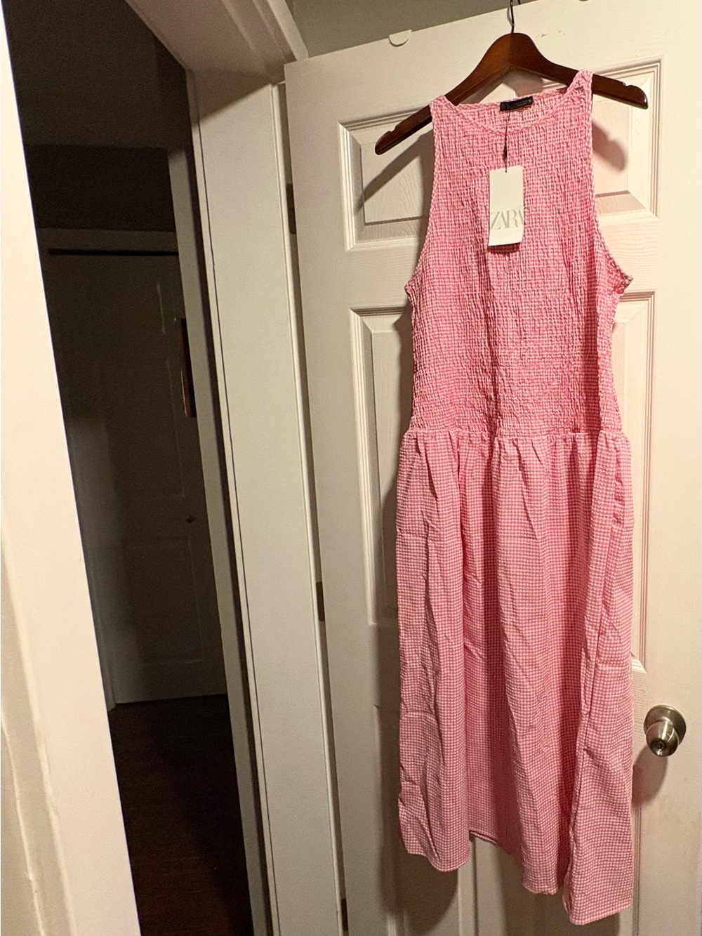 Zara Pink Gingham Sleeveless Midi Dress